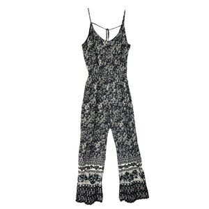 MIMI CHICA Jumpsuit Sleeveless Rayon Floral Black Purple Blue Cream Size Medium